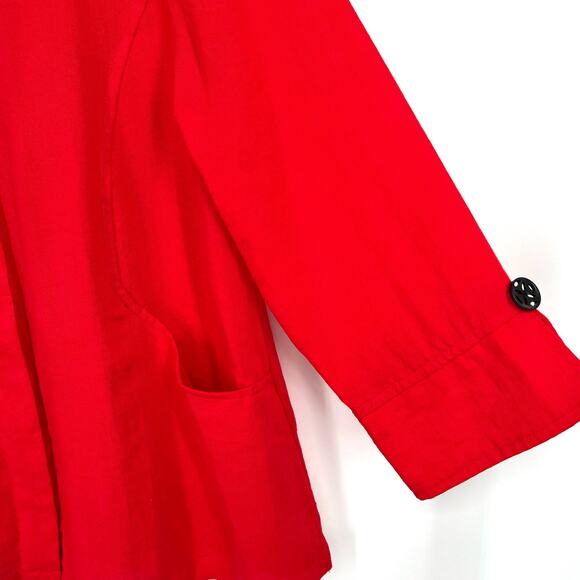 Ali Miles Womens Sz Medium Red Button Down Blouse Shirt Top Jacket Christmas - Picture 6 of 8